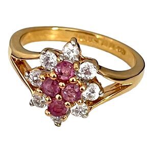 Vintage Uncas Ring Size 8 Genuine Ruby & Cubic Zirconia 14K Gold Plate 14V